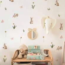 - Calcomanas de pared para guardera, diseo de acuarela, para verano, con diseo de conejitos y flores, reutilizables y extrables - Vistoso - Ver 1