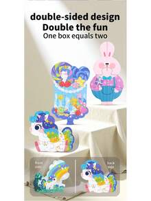 1 Set Double-Sided Double-Pattern Cartoon Puzzle, Animal, Transportation, Letter, Birthday, Multiple Patterns, Baby Hands-On Assembly, Picture Recognition, Early Education Desktop Toy - Multicolor - View 4