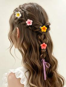 12pcs Girls Hair Clips Hair Accessories Cute Plumeria Flower Hair Clips Accessories Suitable For Travel Vacation Daily Use - Multicolor - View 3
