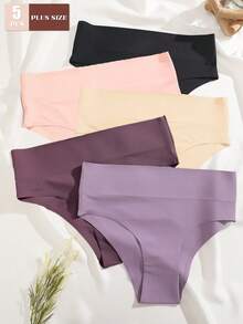 FINETOO 5pcs/Set Celana Dalam Segitiga Pinggang Tinggi Tanpa Jahitan Ukuran Plus Wanita, Pakaian Dalam Wanita Sederhana dan Nyaman, Cocok untuk Pemakaian Sehari-hari - MultiWarna - View 6