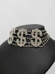 1pc Fashionable "NASTY" Letter Rhinestone Necklace, Sexy Women's Party Jewelry Accessory - Silver - View 4