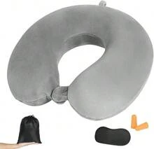 Cuscino da collo portatile, pieghevole e gonfiabile – Supporto universale per il collo per aerei e auto - Grigio Chiaro - Visualizzare 10