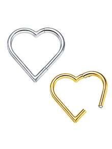 1pc 316 Stainless Steel Heart Closure Nose Hoop, Universal Body Piercing Valentines,Mom,Mother,Mother's Day,Gift - Love Buckle Ring - View 14