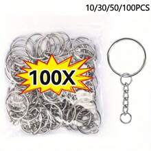 10/30/50/100pcs Metal Open Jump Rings Connector Clasps Keychain Pendant Jewelry Making Accessories - Silver - View 2