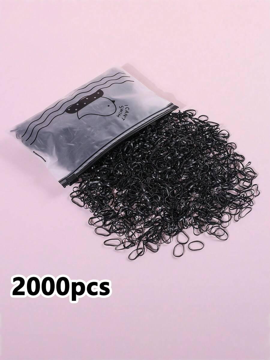 2000 piezas de ligas para el cabello desechables mini y simples para niñas y adolescentes - Negro - Ver 1