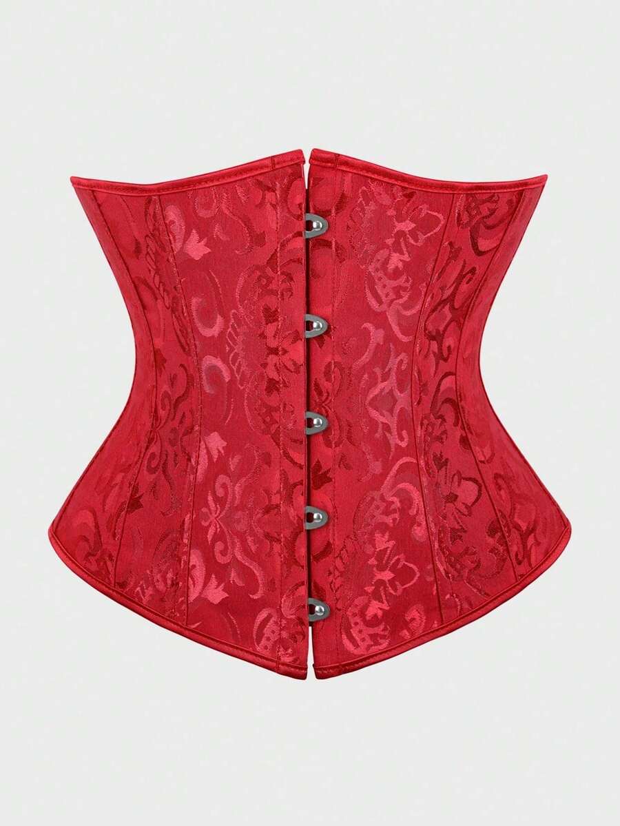 Underbust Corsets For Women,Corset Belt, Women's Floral Jacquard Lace Up Under Boob Corset Slimmer Body Shaper - 紅色 - 查看 1