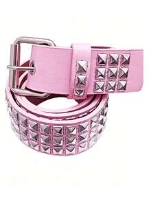 Cinturón decorativo de cintura estilo punk europeo y americano con hebilla de remaches rosa y diseño hip-hop - Rosa - Ver 9