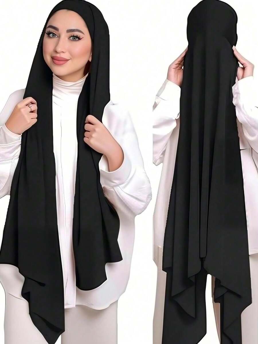 1件 70*180cm 女用素色便利雪紡長圍巾附管帽一體式,希賈布,適合約會、休閒與正式場合 - 彩色 - 查看 1
