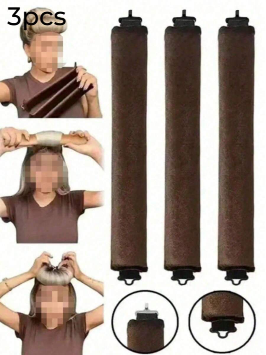 3pcs/Set Women's Heatless Curling Set, Satin Material, Includes Hair Curler, Headband Curler And Electric Curler, Built-In Flexible Metal Wire, Can Be Used During Sleep, High Rebound Rubber Filling, Soft And Comfortable, Suitable For Normal Hair, Create Slouchy Curls, European And American Simple Large Wave Sleep Curling Tool
