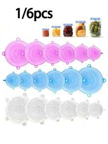 1/6pcs Silicone Stretch Lids, Food Bowl Covers, Reusable Food Saver Lids, Expandable Multi-Function Fruit & Vegetable Fresher Covers, Sealing Lids, Food Storage Containers, Reusable, Kitchen Accessories, Kitchen Storage Essentials, Tableware, Silicone Bowl Covers, Microwave Covers, Sealing Lids, Silicone Sealing Lids, Household Items - Multicolor - View 1
