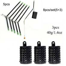Avlcoaky 8pcs Fishing Feeder Set - 5pcs Anti-Tangle Feeders With Clips & 3pcs Metal Cage Bait Holders, Carp Fishing Tackle Accessories - Multicolor - View 10