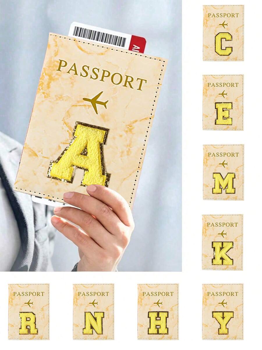 Khăn màu vàng thêu chữ, ví đựng hộ chiếu/thẻ ngân hàng kiểu cổ điển RFID đa năng và tiện dụng, dành cho cả nam và nữ, kèm chức năng RFID. Ví da PU đựng thẻ ID/thẻ ngân hàng. - Màu vàng - Xem 1