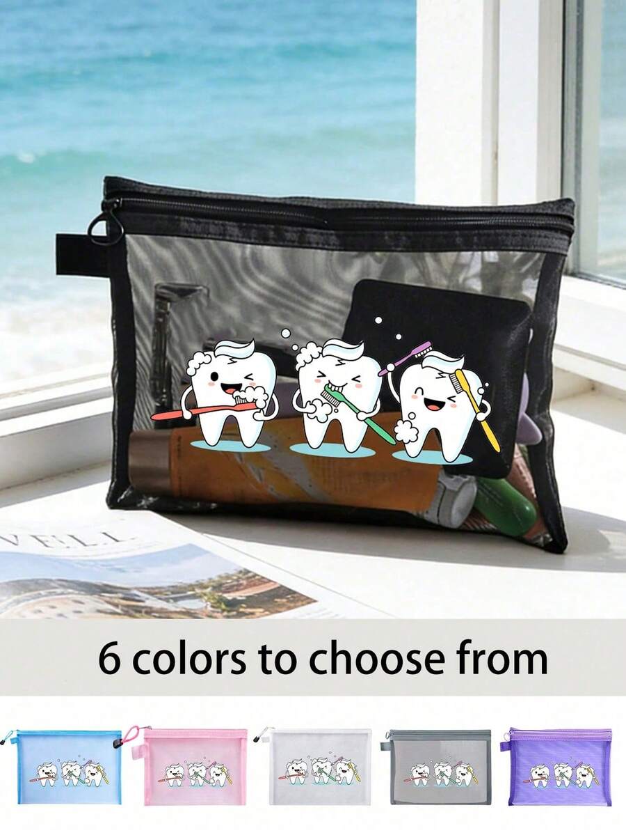 夏季海灘網袋 3款可愛牙齒印花，多功能旅行盥洗包、日常護膚包、化妝收納包、度假泳衣收納袋、宿舍用品，適用於假期浴室、學校、臥室、飯店、派對使用，完美生日禮物、旅行紀念品、畢業禮物、教師節禮物、開學禮物