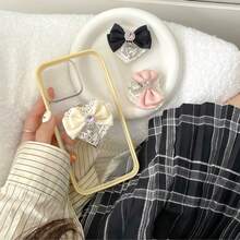 1pc Luxury Phone Stand, Exquisite Lace Bowknot, Sparkling Rhinestone Heart Design. Fashionable Niche Pendant Accessory, Suitable For Girls. Adhesive Retractable Finger Ring Holder, Perfect For Watching Movies And Videos - Multicolor - View 4