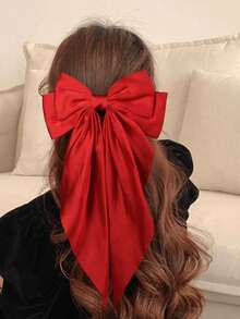 Pinza de pelo con lazo rojo grande - Un accesorio de pelo elegante y lindo adecuado para looks diarios, fiestas, regalos de Navidad y moda de otoño/invierno. - Rojo - Ver 6