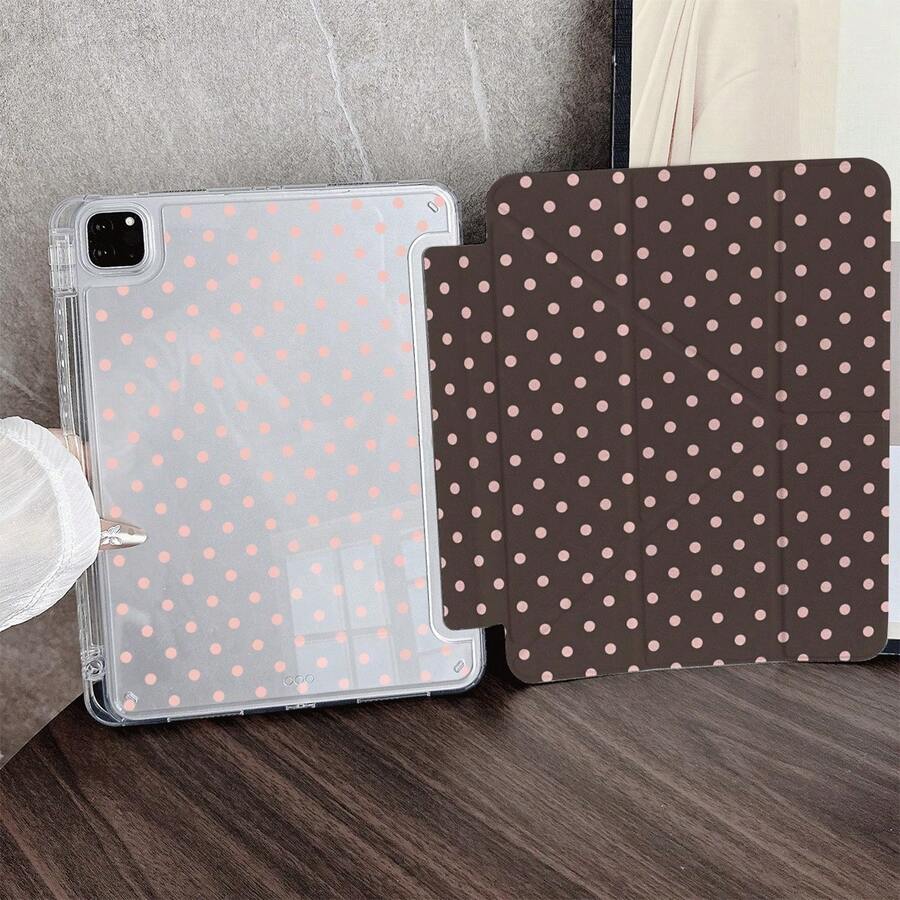 1個淡粉色圓點平板翻蓋保護殼，附筆槽，適用於 iPad 10代 10.9 吋 2022 智慧保護殼/Air 13(M3 2025)/Air 11(M3 2025)/11(A16 2025)/Galaxy Tab S10+/S9/A9/ 5/5PR/6/6PRO/7/7PRO/ Pad/ Matepad/Honor Pad - 彩色 - 查看 1