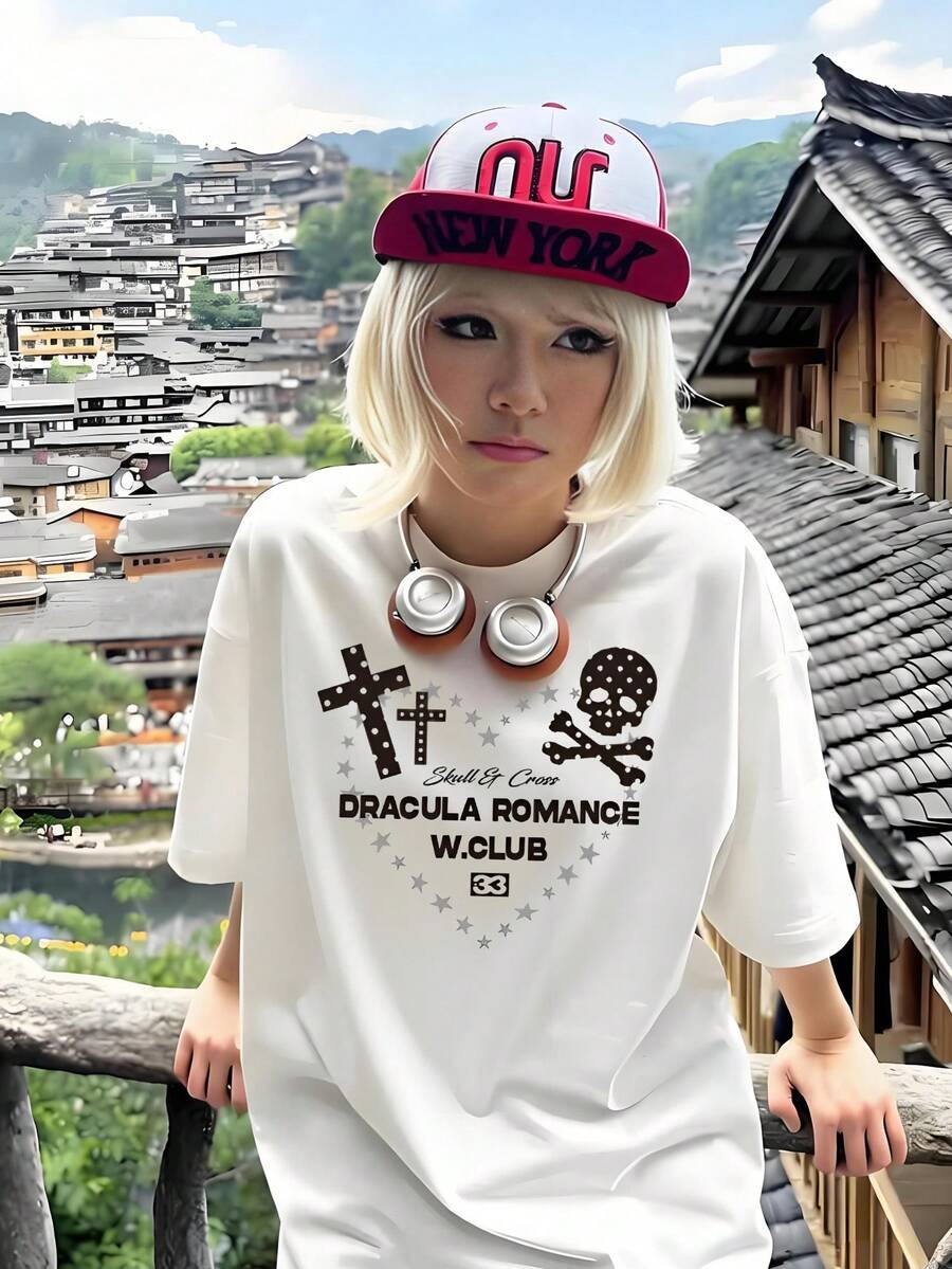 Women's Summer Fashion Short-Sleeved T-Shirt, Versatile Loose-Fitting Round Neck Top - White - View 1