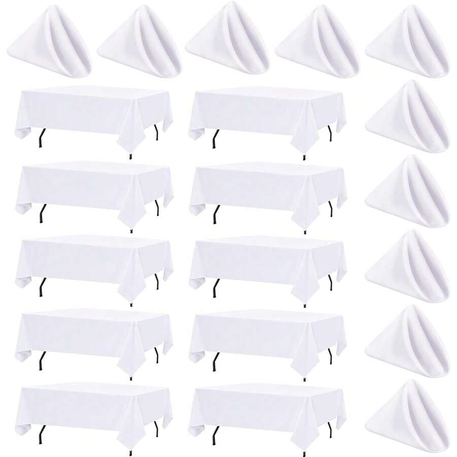 10入白色長方形桌巾套組,適用8英尺長方形桌,含布餐巾,60 x 126英吋,可水洗聚酯纖維桌布,可重複使用且抗皺,適合婚禮、派對、活動與日常使用 - 白色 - 查看 1