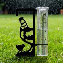 雞圖案戶外雨量計，金屬雨量計配有大而易讀的數字，適用於花園、院子、花盆、露台和草坪，美觀穩定且耐用的雨量測量工具 - F - 查看 1