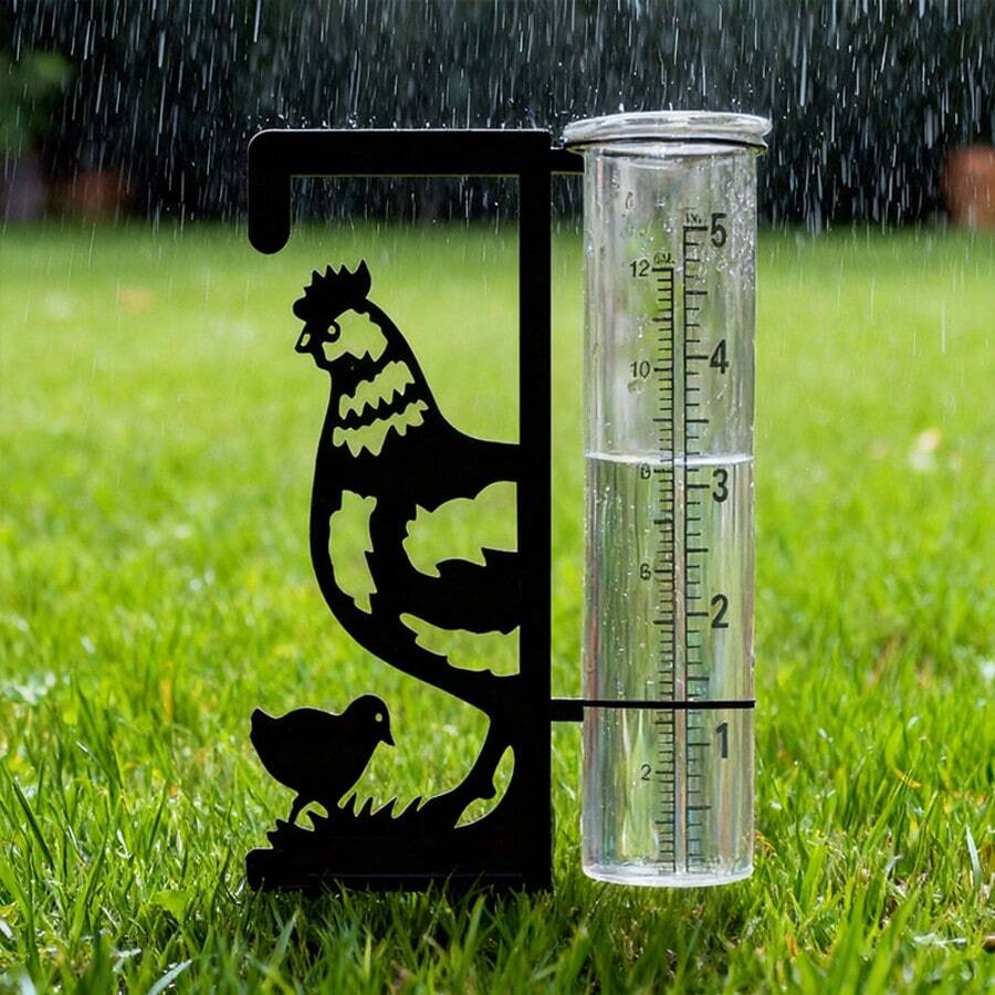 雞圖案戶外雨量計,金屬雨量計配有大而易讀的數字,適用於花園、院子、花盆、露台和草坪,美觀穩定且耐用的雨量測量工具 - F - 查看 1