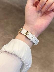 1件時尚水鑽花卉金屬與白色超纖皮革女款時尚手錶錶帶 38/40/41/42/44/45/46/49mm 1-11系列 - 白金 - 查看 6