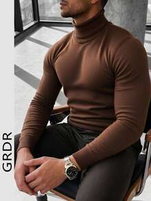 GRDR Men's Crew Neck Long Sleeve Sweater, Versatile Everyday Wear Knitted Pullover - Brown - View 2