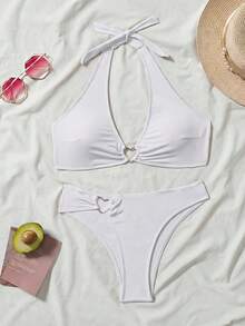 New 2026 Model: Women's Heart-Shaped Neck Tie Bikini Set - [Red] - View 10