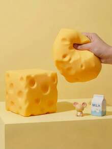 1pc Large Cheese Squishy, Soft Cheese Cube Squishy Sensory Toy, Slow Rebound Malleable Squeeze Ball Sensory Touch Toy For Adult Office Desk Stress Relief - A - View 2