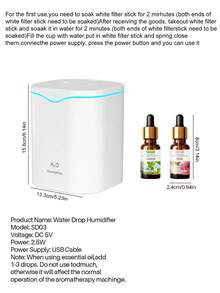 2L Humidificador de escritorio doméstico de alta capacidad en blanco/rosa/verde con difusor de aromas, luz LED de 7 colores, atomizador multifunción, alimentado por USB, niebla fría adecuado para habitaciones grandes, llenado superior, uso en toda la casa y plantas, material de plástico, apagado automático, adecuado para oficina, sala de estar, dormitorio y humidificación de plantas, decoración del hogar/10ml Aceites esenciales de aromaterapia - Multicolor - Ver 5
