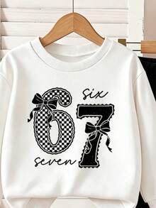 Young Girl Crew Neck Letter & Number Print Long Sleeve Sweatshirt And Sweatpants Casual Daily Set - Black - View 3