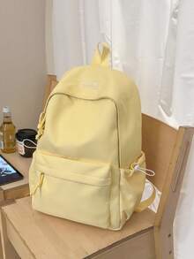1個女孩純色尼龍拉鍊開合極簡主義背包 學生書包 適合四季日常使用 無吊飾 - A - 查看 10
