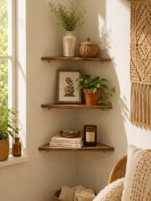 1pc/3pcs Corner Wall Shelf Plant Display Rack Floating Storage Shelf Boho Wall Mounted Organizer For Living Room Bedroom Kitchen Office Balcony Home Decor Small Space Plant Stand Bookshelf Picture Frame Holder Room Accent Decor Entryway Shelf Art - Multicolor - View 1