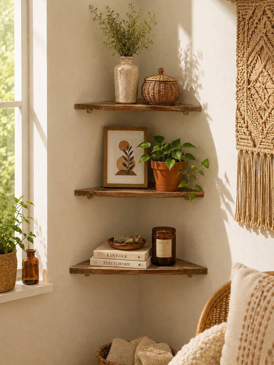 1pc/3pcs Corner Wall Shelf Plant Display Rack Floating Storage Shelf Boho Wall Mounted Organizer For Living Room Bedroom Kitchen Office Balcony Home Decor Small Space Plant Stand Bookshelf Picture Frame Holder Room Accent Decor Entryway Shelf Art - Multicolor - View 1
