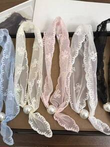 1件女款新款純色蕾絲蝴蝶結圖案絲巾，附人造珍珠磁吸扣 - 彩色 - 查看 6