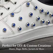 60pcs Rhinestone Rivets, 6mm Round Crystal Claw Studs Punk Spiked Decorative Rivets, Suitable For DIY Leather Craft Fabric Clothes Belt Bag Shoe Accessories, Silver/Blue - Dark Blue Brick DIY Multi-piece Set - View 4