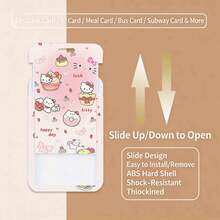 MINISO 可愛三麗鷗 Hello Kitty 角色直立式滑動卡套，附掛繩或編織皮革掛繩的動漫 ID 識別證套，開學季送給青少年女孩學生的禮物 - 樣式 2 - 查看 2
