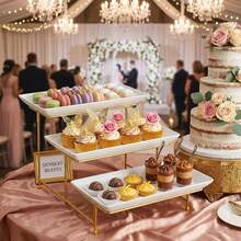 3-Tier Foldable Metal Stand White Plastic Tiered Food Display Rack, Suitable For Fruit, Desserts, Wedding, Birthday Party Display - Multicolor - View 5