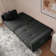 Sofa Bed With Adjustable Incline, Gold Legs, Cushions And Side Storage Pockets - 深灰色 - 查看 6