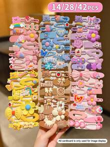14/28/42pcs Colorful Multi-Element Cute Girl Hair Clips And Hair Accessories - Multicolor - View 2