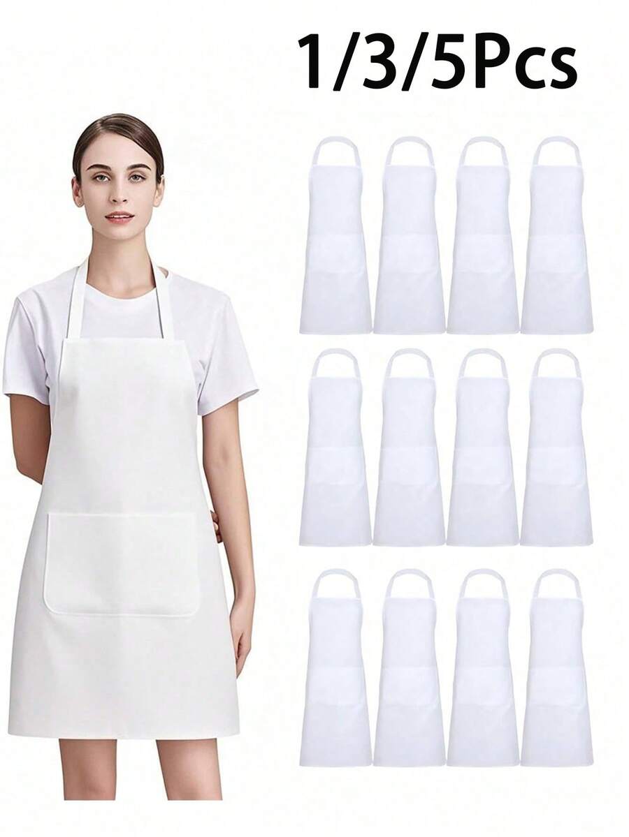 1/3/5pcs Women Polyester Aprons, Bib Style Aprons, Simple Black Aprons With Pockets, Thickened Waist Aprons With 2 Pockets, Fashionable Housework Aprons, Cooking Kitchen Aprons, Barbecue & Painting Aprons - Multicolor - View 1