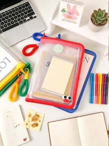 1pc Versatile Clear Document Pouch Waterproof Zipper File Bag Large Capacity Wide Bottom Space Saving Multi Color Design Portable Organizer For Test Papers Home Work Certificates Bills Receipts Stationery Pencil Cases Ideal For School Office - Multiple Styles - View 9