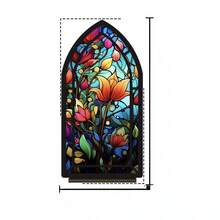 Sujetalibros de acrílico estilo vidrio colorido con bosque y río, estantería decorativa 2D con ventana gótica, organizador de escritorio con paisaje colorido, estantería de arte, adecuado para oficina en casa, regalo único para amantes de los libros y entusiastas de la naturaleza, decoración de escritorio antideslizante - 1PC - Ver 5