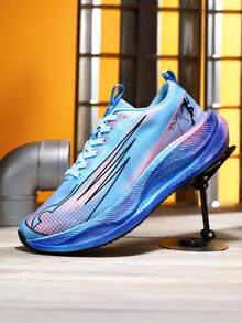 Women's Running Shoes, Women's Fashion Thick Sole Sneakers Carbon Plate Shock Absorbing Sole Casual Sports Shoes, Height Increasing Footwear Suitable For Marathon Running, Gym Workout, Outdoor Activities, Thick Sole Walking Shoes All Seasons - Interstellar Blue - View 3