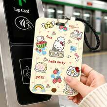 MINISO 可愛 Sanrio Hello Kitty 角色直立式滑動卡套，動漫 ID 識別證套，附掛繩或編織皮革掛繩，開學季送給青少年女孩學生的禮物 - 樣式 3 - 查看 1