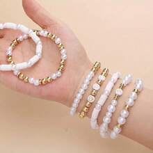 1000 peças Kit DIY para fazer pulseiras de pérolas falsas, inclui pingentes de margarida, contas de letras douradas de acrílico, pingentes de liga metálica, contas douradas em forma de coração, material para fazer joias femininas em estilo pastoral - Tamanho único. - View 5