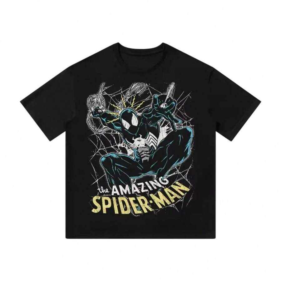 Disney Spider-Man T-Shirt Harajuku Short Sleeve Lightweight Cotton Regular Cut Fashion Crew Neck Outdoor Top For Him & Her Unisex - 1 - 查看 1