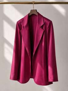 Women's Tailored Blazer, Elegant, Loose Fit, Casual, Long Sleeve, For Work And Everyday Wear - 酒紅色 - 查看 2