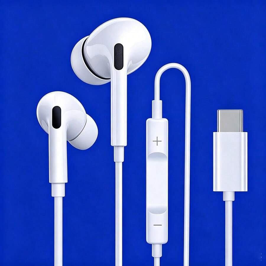 Type-C 有线耳机，入耳式设计 | 降噪 + HiFi 立体声，超低延迟，兼容 15 Pro Max / 兼容三星及其他 Type-C/USB-C 设备，完美适用于游戏和多媒体，Type-C 有线耳机兼容 16/15/17 Air，入耳式设计兼容 iPad，扁平头设计兼容三星，配备通用控制按钮，通话质量出色。 - 白色 - 查看 1