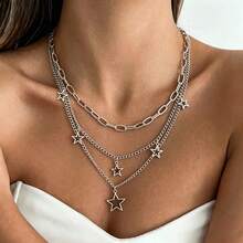 3pcs/Set Street Hip-Hop Style Pentagram Pendant Necklace, Multi-Layer Chain Star Pendant Necklace For Women - CL-3457 - View 7