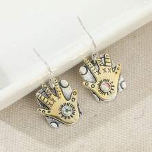 Artistic Vintage Style Palm Shaped Cubic Zirconia Dangle Earrings, Elegant Women's Accessory, Perfect Gift - Gold - View 5